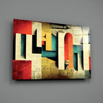 Bauhaus-collage panel bringing modernist clarity to a contemporary office