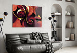 Curves glass wall art styled above a headboard in a bedroom