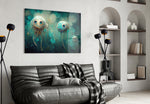 Jelly Eyes glass wall art styled above a headboard in a bedroom
