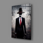 Horror-portrait panel bringing haunted gravity to a contemporary man cave