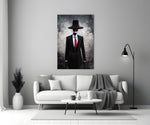 Negotiator close-up showing slender figure with top hat and crimson tie