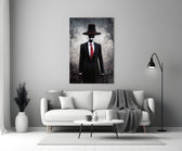 Negotiator close-up showing slender figure with top hat and crimson tie