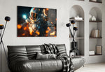 The Drift glass wall art styled above a console in a man cave
