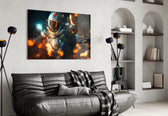 The Drift glass wall art styled above a console in a man cave