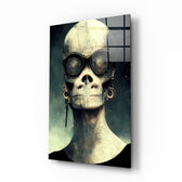 No Talk glass wall art displayed above a steel console in an industrial loft with Edison bulbs