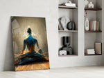 Meditation glass print enhancing an office with cinematic mood
