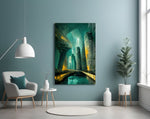 Underground glass wall art styled above a desk in an office