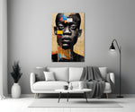 The Rebellious Look close-up showing African portrait amid crimson and teal blocks