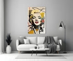 Marilyn Monroe close-up showing crimson lips and golden curls amid Basquiat scratches