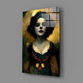 Gothic-portrait panel bringing melancholic gravity to a contemporary living room