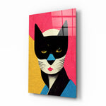 Masked glass wall art displayed above a desk in a kids room with magenta and mustard accents