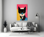 Masked close-up showing tuxedo cat with black mask and pink lipstick muzzle