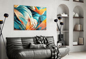 Flowerish glass wall art styled above a headboard in a bedroom