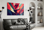 Corners glass wall art styled above a console in a hallway