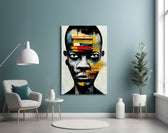 The Rebellious Look glass wall art styled above a console in a hallway