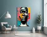 The Rebellious Look glass wall art styled above a console in a hallway