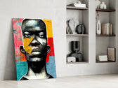 The Rebellious Look glass print enhancing a dining room with cinematic energy