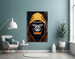 Angry Smile glass wall art styled above a desk in a study