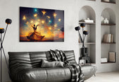 Mysticism glass wall art styled above a console in a hallway