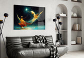 Mysticism glass wall art styled above a console in a hallway