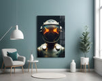 Robotic View glass wall art styled above a desk in a study
