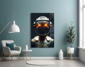 Robotic View glass wall art styled above a desk in a study