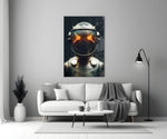 Robotic View close-up showing astronaut helmet with X-shaped amber lenses