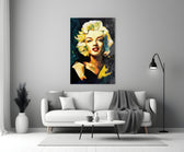 Marilyn Monroe close-up showing golden curls and crimson lips in painterly oil