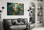 Dating on Amazon glass wall art styled above a console in a hallway