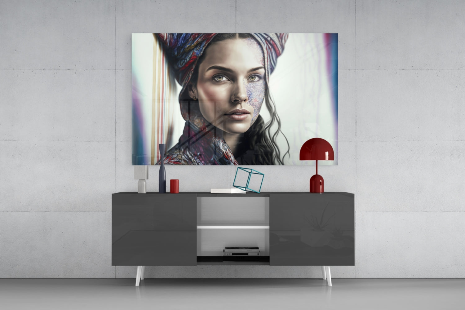 Girl with a Tattoo Glass Wall Art  || Designer Collection.