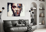 From Cartoon to Reality glass wall art styled above a sideboard in a hallway