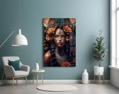 Beauty of the Clan glass wall art styled above a console in a living room