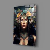 Tribal-portrait panel bringing kinetic grace to a contemporary hallway