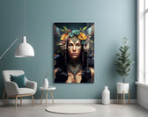 Warrior Beautiful glass wall art styled above a console in a living room