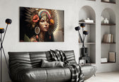 Beauty of the Clan glass wall art styled above a headboard in a bedroom