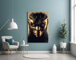 Masked Horror glass wall art styled above a desk in a study