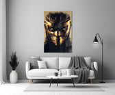 Masked Horror close-up showing masked figure through golden scorpion-banded mask