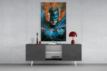 Bloody Batman panel catching screen glow to reveal its kinetic gravity