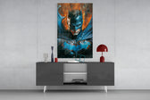 Bloody Batman panel catching screen glow to reveal its kinetic gravity