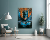 Bloody Batman glass wall art styled above a desk in a kids room