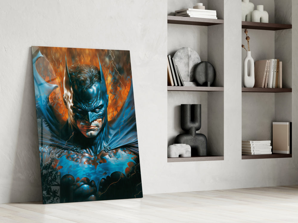 Bloody Batman glass print enhancing a gaming room with cinematic mood