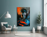 Bloody Superman glass wall art styled above a desk in a kids room