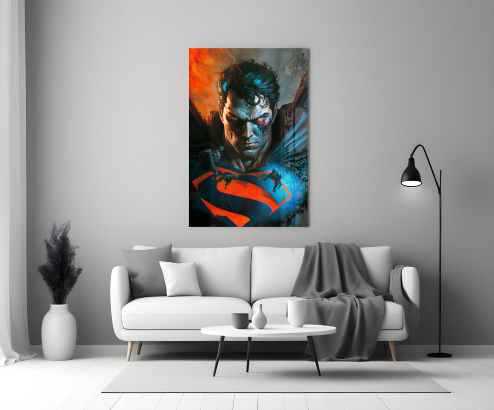 Bloody Superman close-up showing wounded Man of Steel with torn cobalt cape