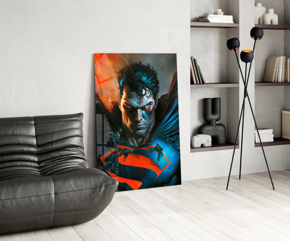 Bloody Superman panel adding editorial drama to a teen lounge
