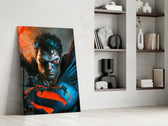 Bloody Superman glass print enhancing a gaming room with cinematic mood