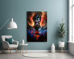 Bloody Superman glass wall art styled above a desk in a kids room