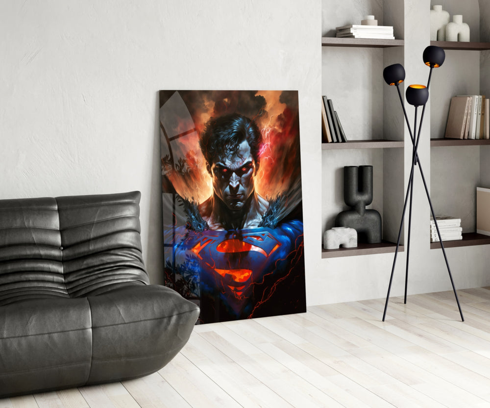 Bloody Superman panel adding editorial drama to a teen lounge