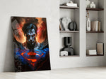 Bloody Superman glass print enhancing a gaming room with cinematic mood