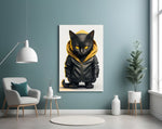 Cutie Cool glass wall art styled above a console in a living room