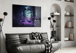 Mushrooms' Love glass wall art styled above a console in a hallway